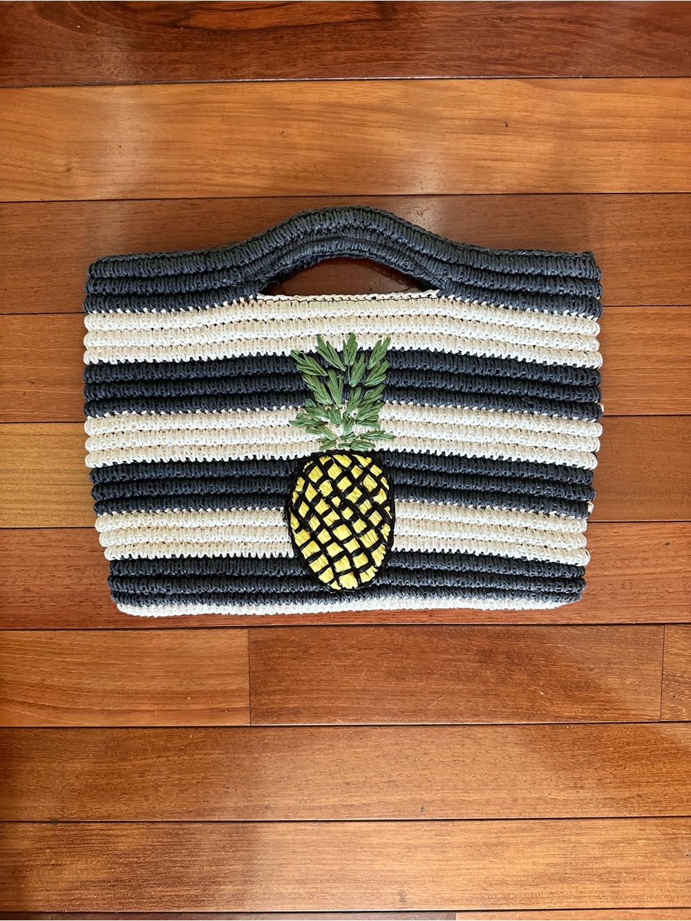 New no tags Talbots Striped Crochet Pineapple Clutch in Navy  and White